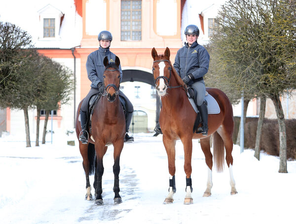 Kuba und Seelilie vor dem verschneiten Graditzer Hauptportal